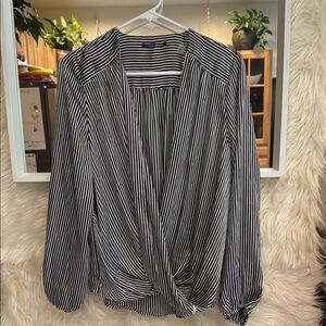 Tahari Black and White Striped Blouse NWOT